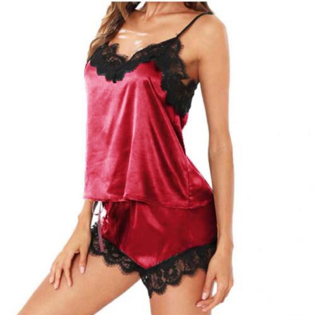 ReadyStock 2pcs sexy set Lingerie sleep silk satin wear night wear baju  tidur | Shopee Singapore