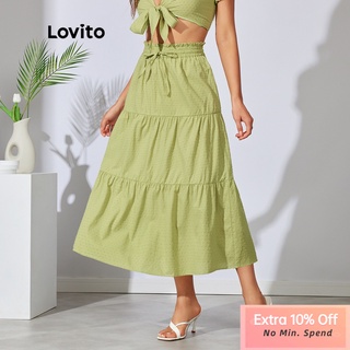 Lovito Casual Plain Cotton A-Line Flared Skirt L29LD030 (Green)