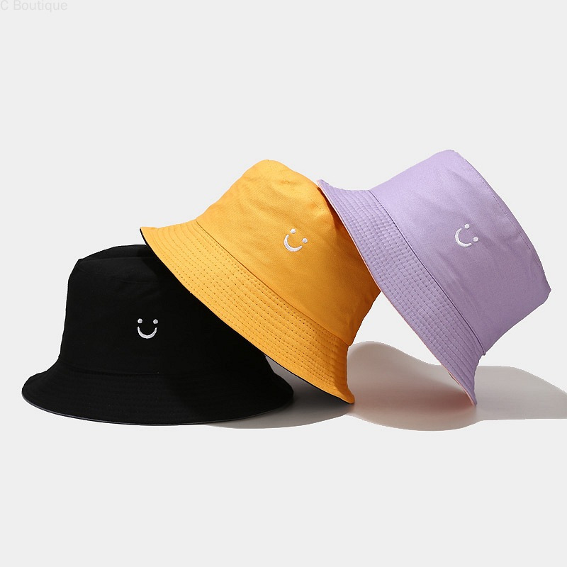 pastel smile bucket hat women 6 colors reversible hat men black