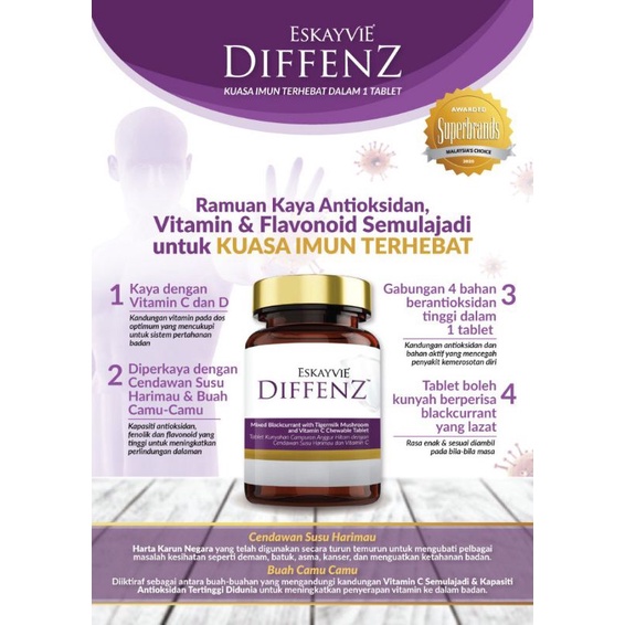 Ready Stock Free Shipping Diffenz Eskayvie Original Hq Vitamin C D Cendawan Susu Harimau Fast Shipout Shopee Singapore