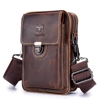 BULLCAPTAIN Crazy horse leather Male Waist Pack Phone Pouch Bags Waist Bag Men's Small chest Shoulder Belt Bag back pack