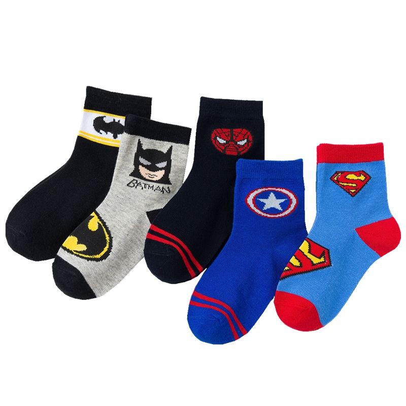 Superhero 5 Pairs Baby Boy Socks Cotton 1-3-5-8 Years Cartoon Socks for Kids