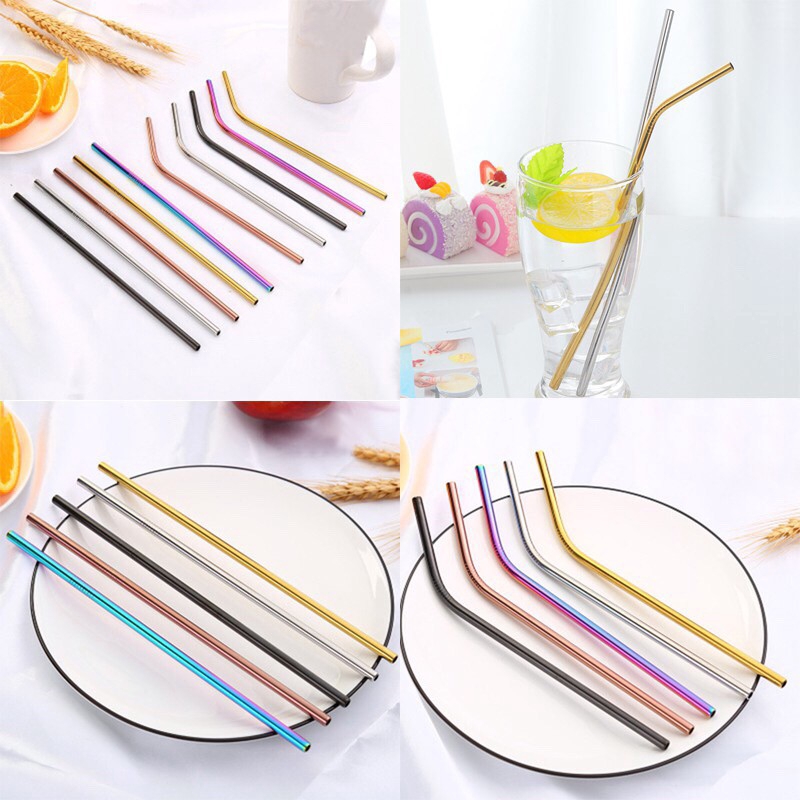 LT999 1pcs Stainless Steel Metal Drinking Straws Straight/Bent Reusable Washable Brush