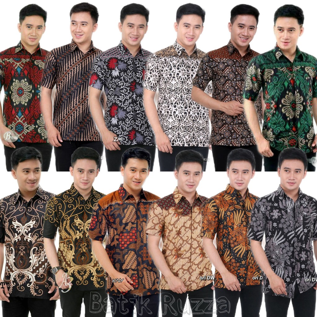 Ruzza Batik Men Short Sleeve Motif Sky Flower Sogan Shirt Adult Guys Size M L Xl Shopee Singapore