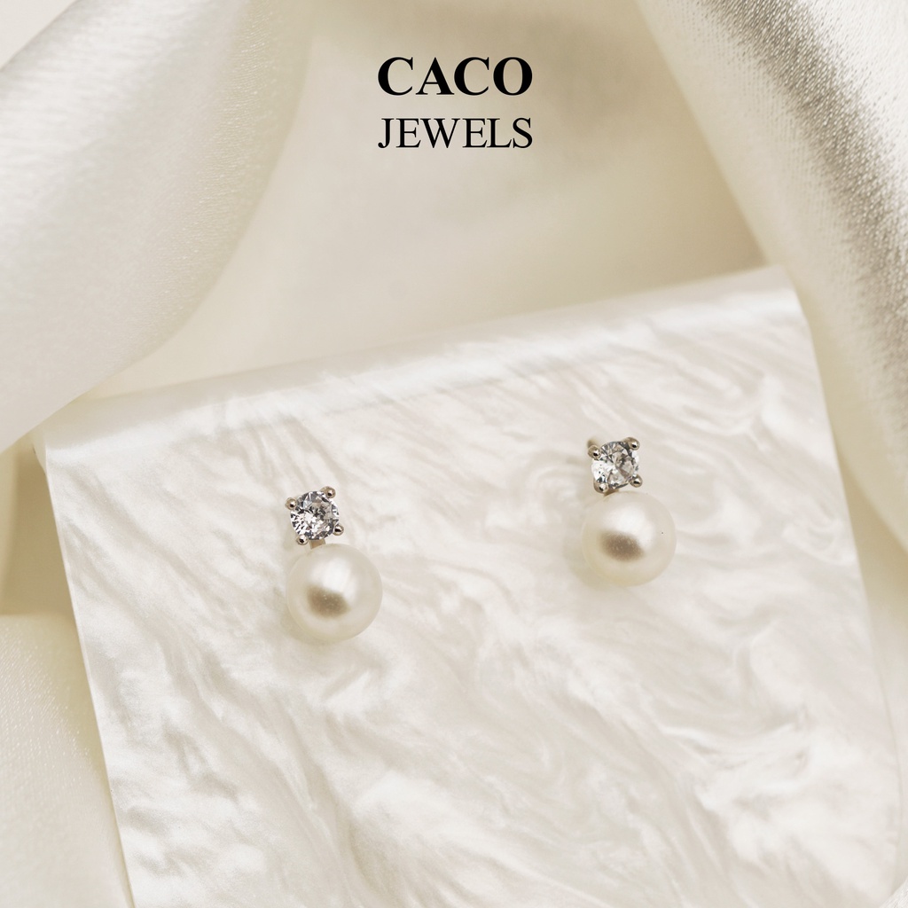 Image of CACO 4A Premium Freshwater Pearl Stud Earrings 925 Silver with Zircon ”Victoria” (1 Pair) #4