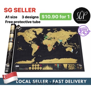 <Ready stock> Big scratch map of the world notebook travel gift scratchmap deluxe ocean flag edition