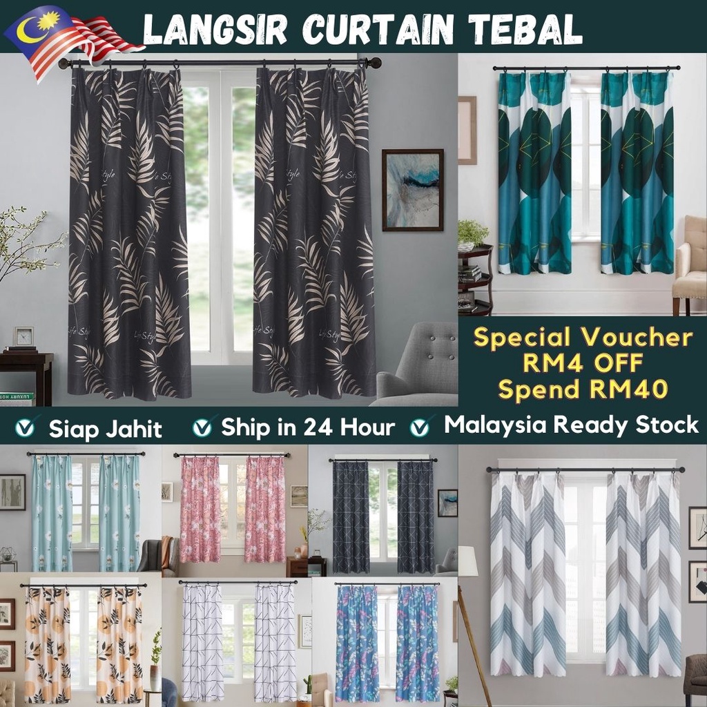 Shop Malaysia Hook Type Modern Langsir Curtain Semi Blackout Langsir Pintu Door Curtain Ready Stock In Malaysia Tirai Tingkap Shopee Singapore