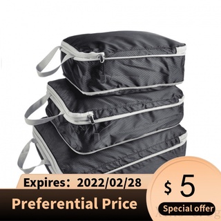 【XIAO】3 Pieces Packing Cubes Set Travel Luggage Packing Organizer Travel Compression Suitcase Bags - Black broxah