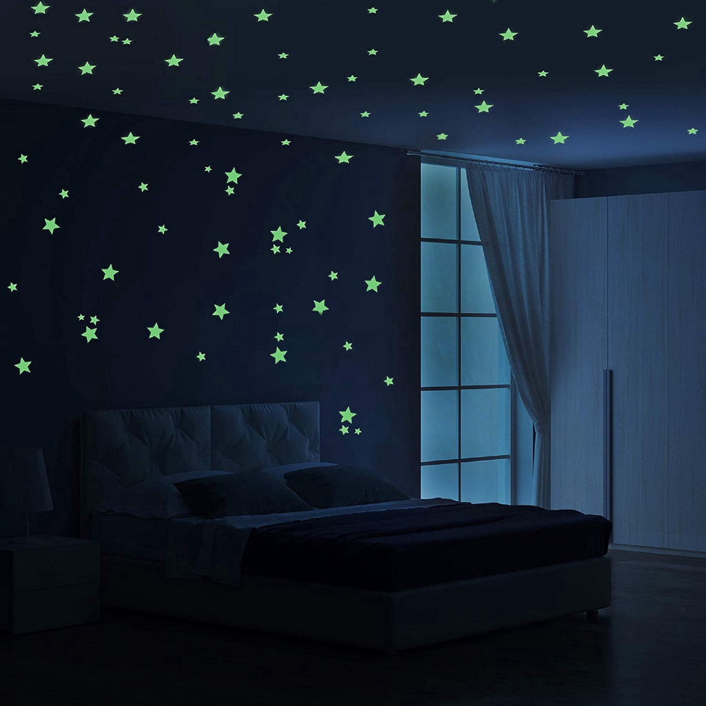 200pcs Glow In The Dark 3d Diy Stars Moon Stickers Bedroom Home Wall Room Decor