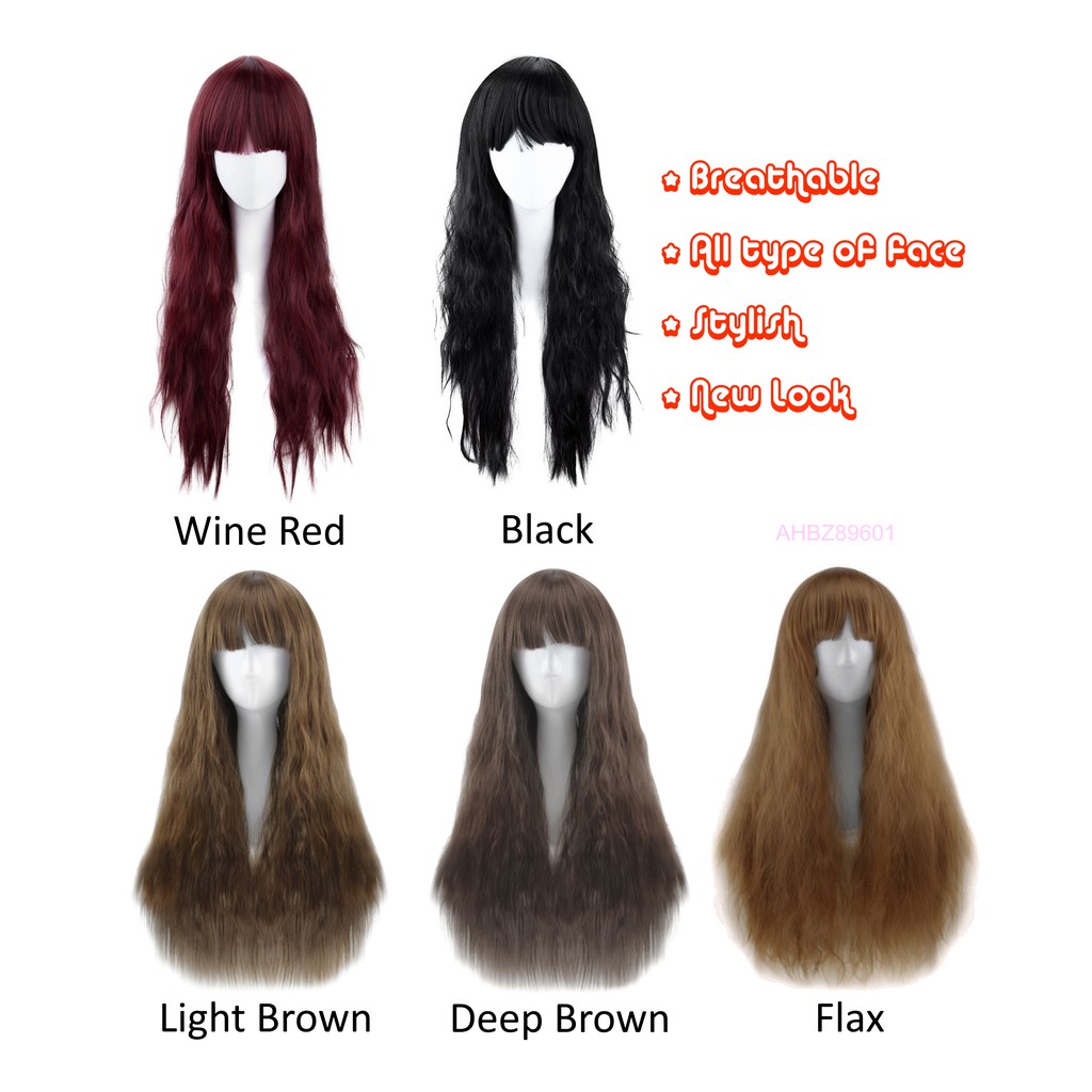 💯 Full Bangs Long Half Curly Hair Wig | Shopee Singapore