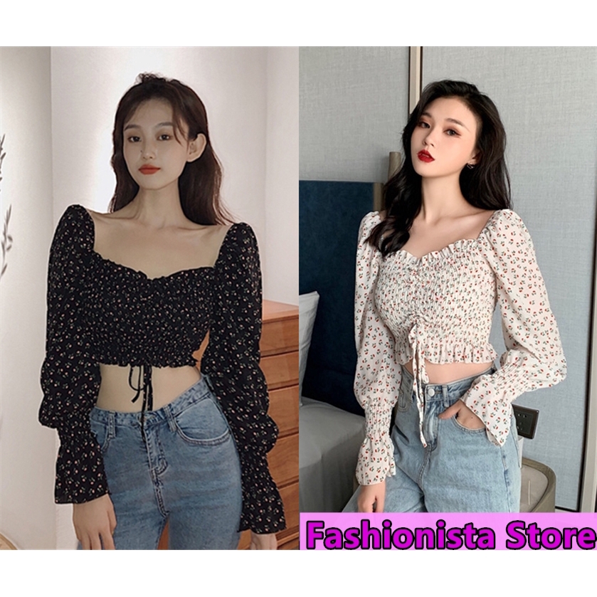 long sleeve ruffle crop top
