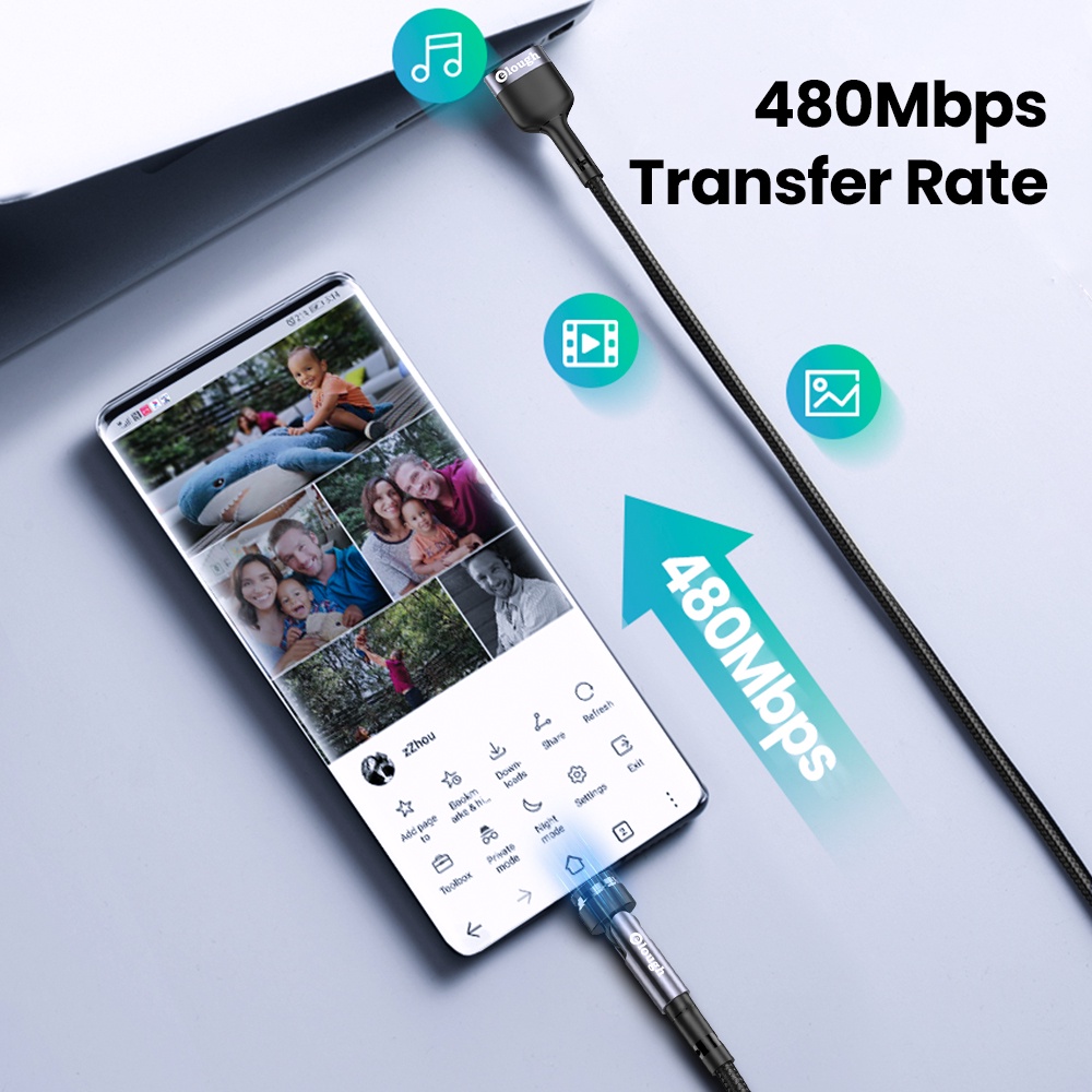 Elough 3A Fast Charging Magnetic Cable 540 Rotate Mobile Phone Charger Cable Micro USB Type C Data Cable Wire