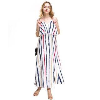 Summer Fashion Women High Waist Floral Printed Beach Dress