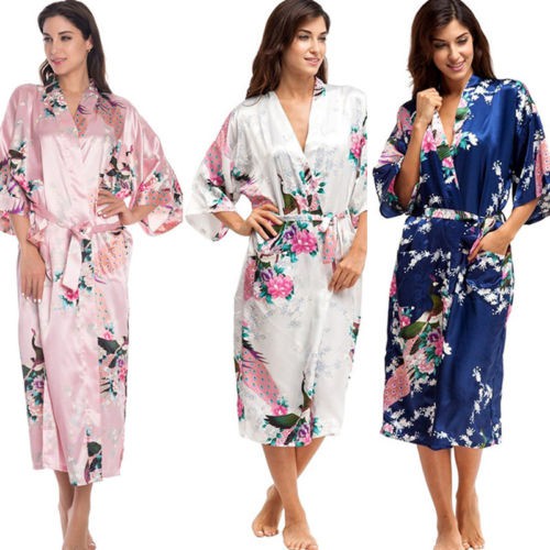 Women Floral Silk Satin Kimono Bathrobe Robe Wedding Bride Bridesmaid 6981