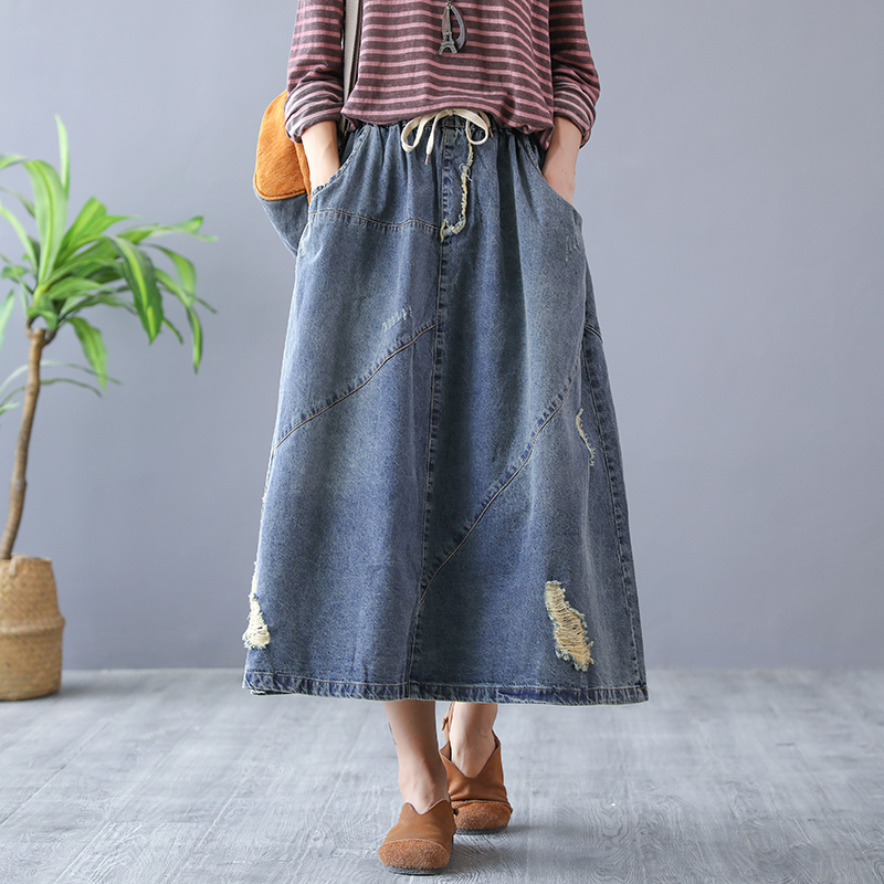 medium length jean skirts