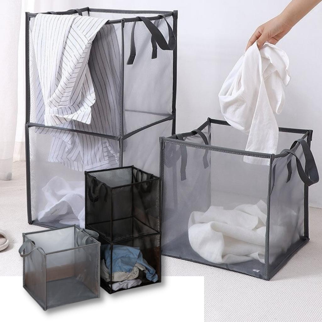Laundry Basket Bag Foldable Up Washing Clothe Bin Hamper Mesh Storage Bag HX 
