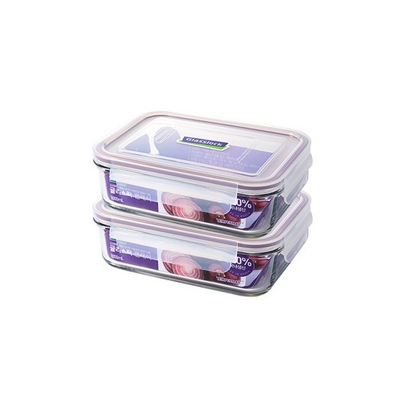 Glasslock 1l 1000ml X 2pcs Classic Purple Edition Rectangle Airtight Container Storage Glass 9266