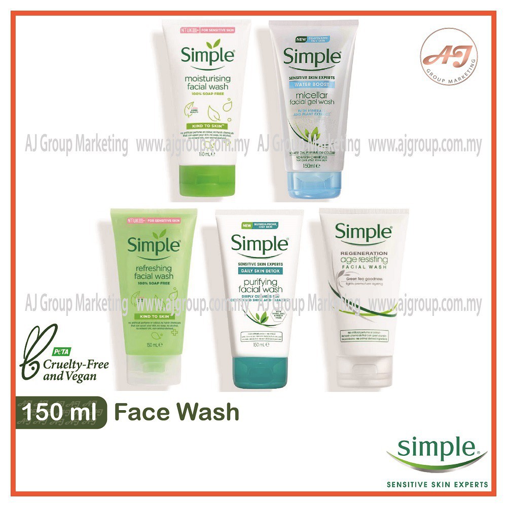 In Stock Simple Face Wash 150ml Triple Action Refreshing Age Resisting Moisturising Purifying Micellar F Shopee Singapore