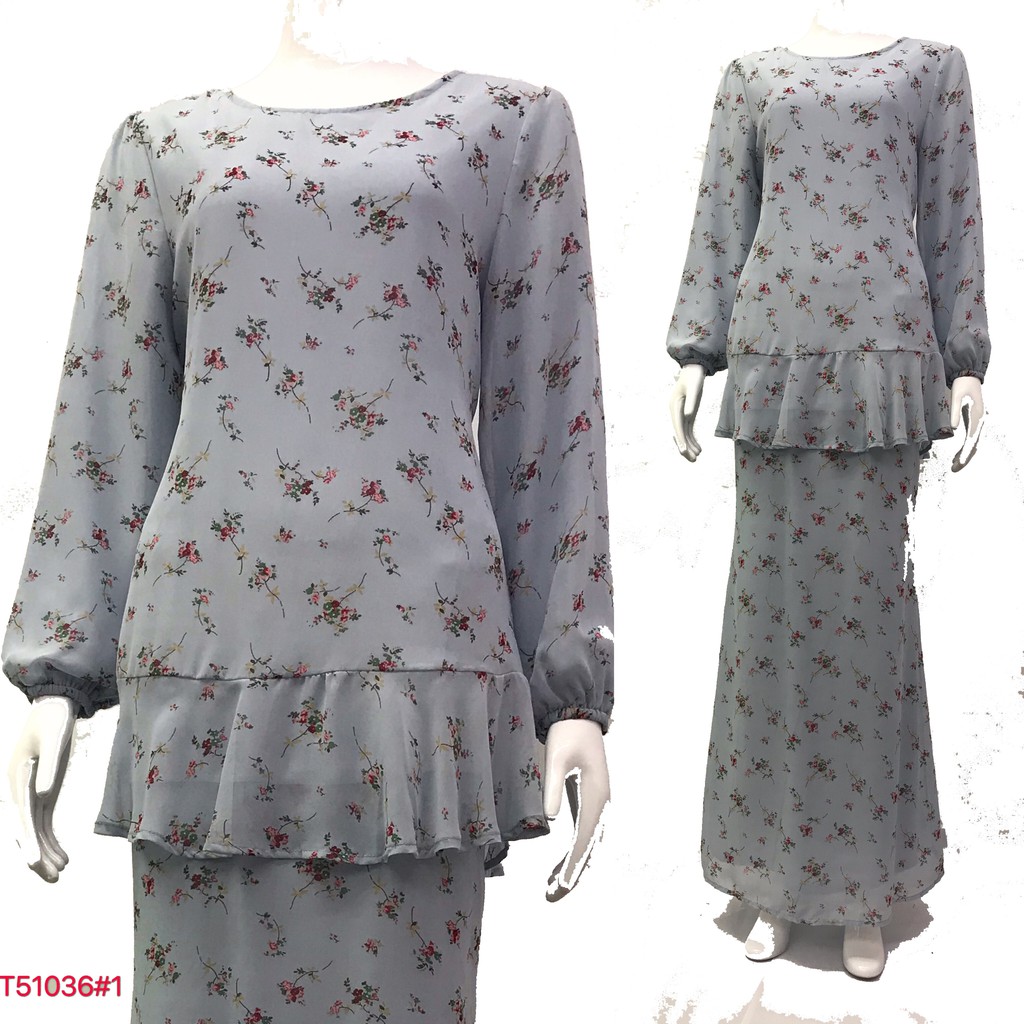 Nayla Z Baju Kurung Flora Design Long Sleeve Lengan Panjang Material Chiffon T51036 Shopee Singapore