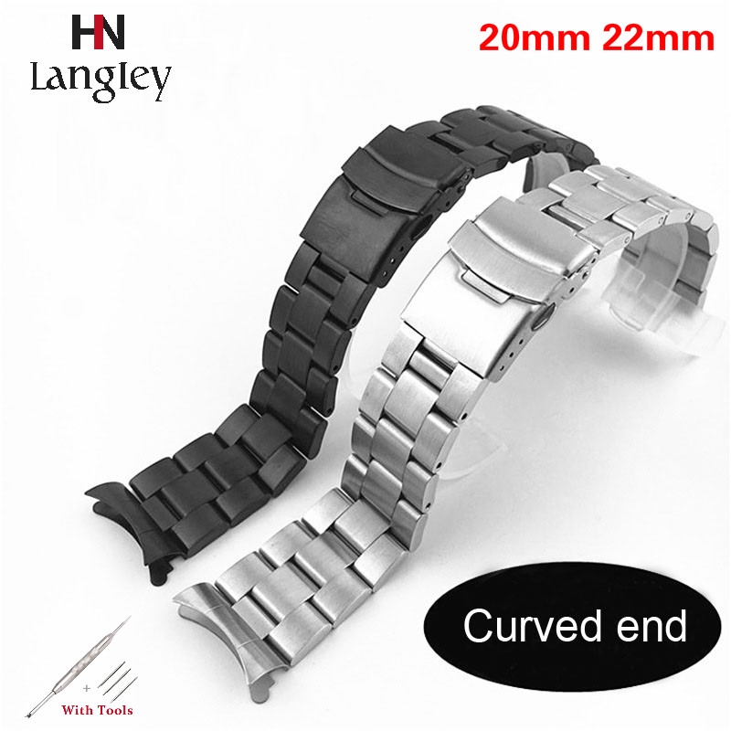 22mm 20mm Curved End Solid Stainless Steel Watch Band Matte Metal Strap Watchband Bracelet For 3199