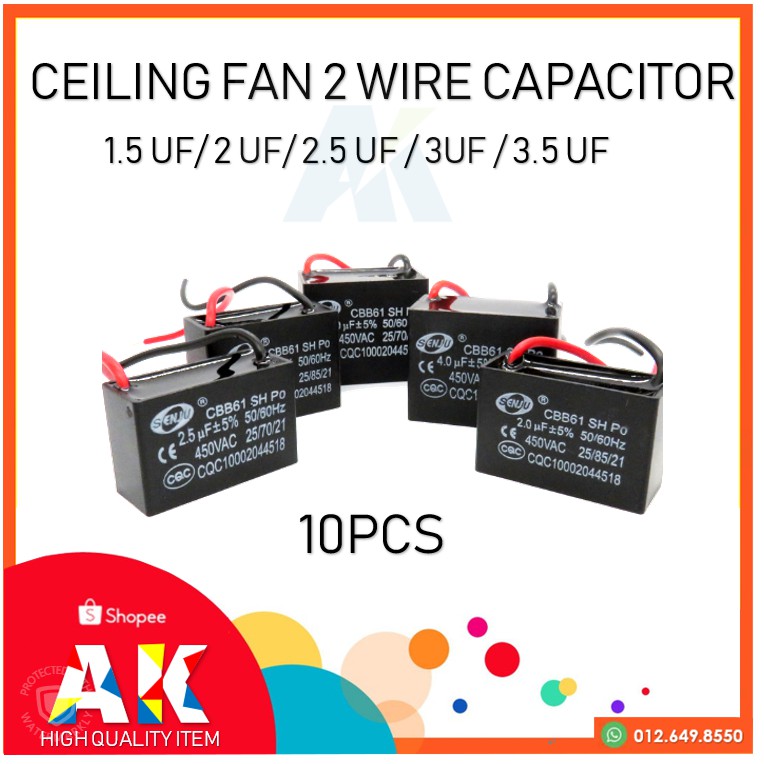 Ceiling Fan 2 Wire Capacitor 10pcs 1 5uf 2uf 2 5uf 3uf 3 5uf 4uf