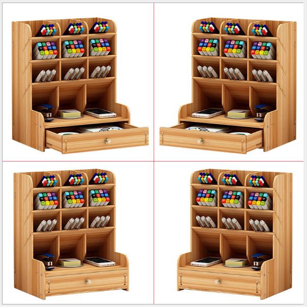 Wooden Desk Organizer Drawers Pen Holder Office Desk Organizer