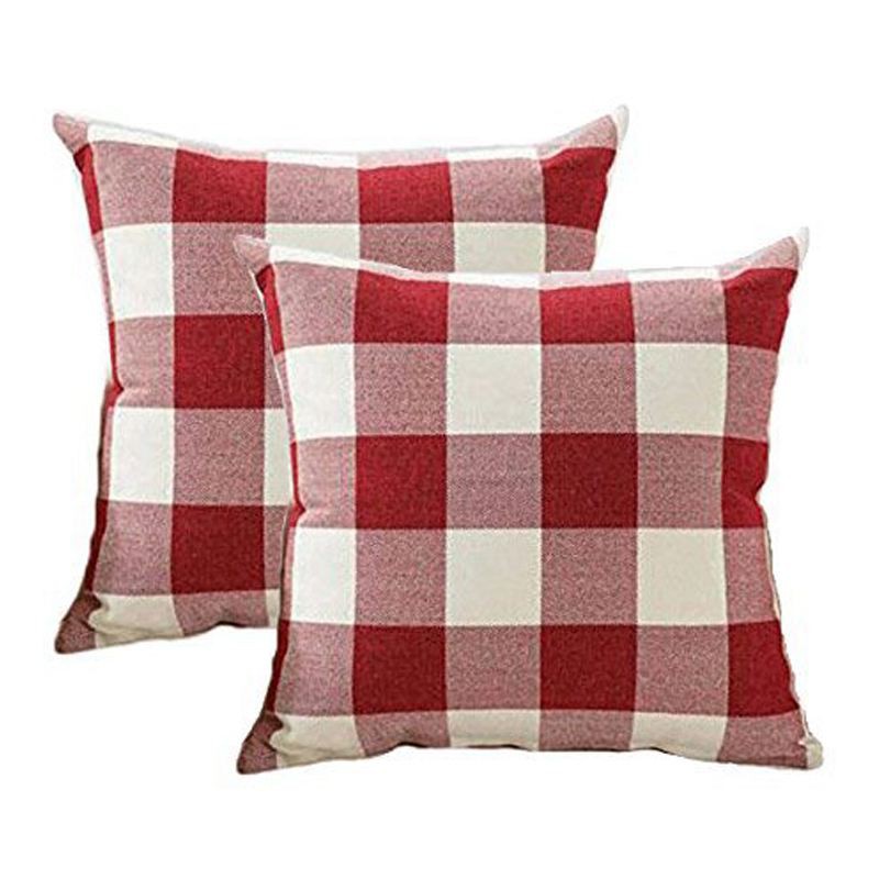 Christmas Throw Pillow Covers 18x18 Inch Red White Buffalo Check