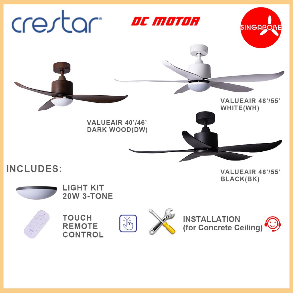 Crestar Ceiling Fan ValueAir 40/46/48/55 inch with Installation 20W LED
