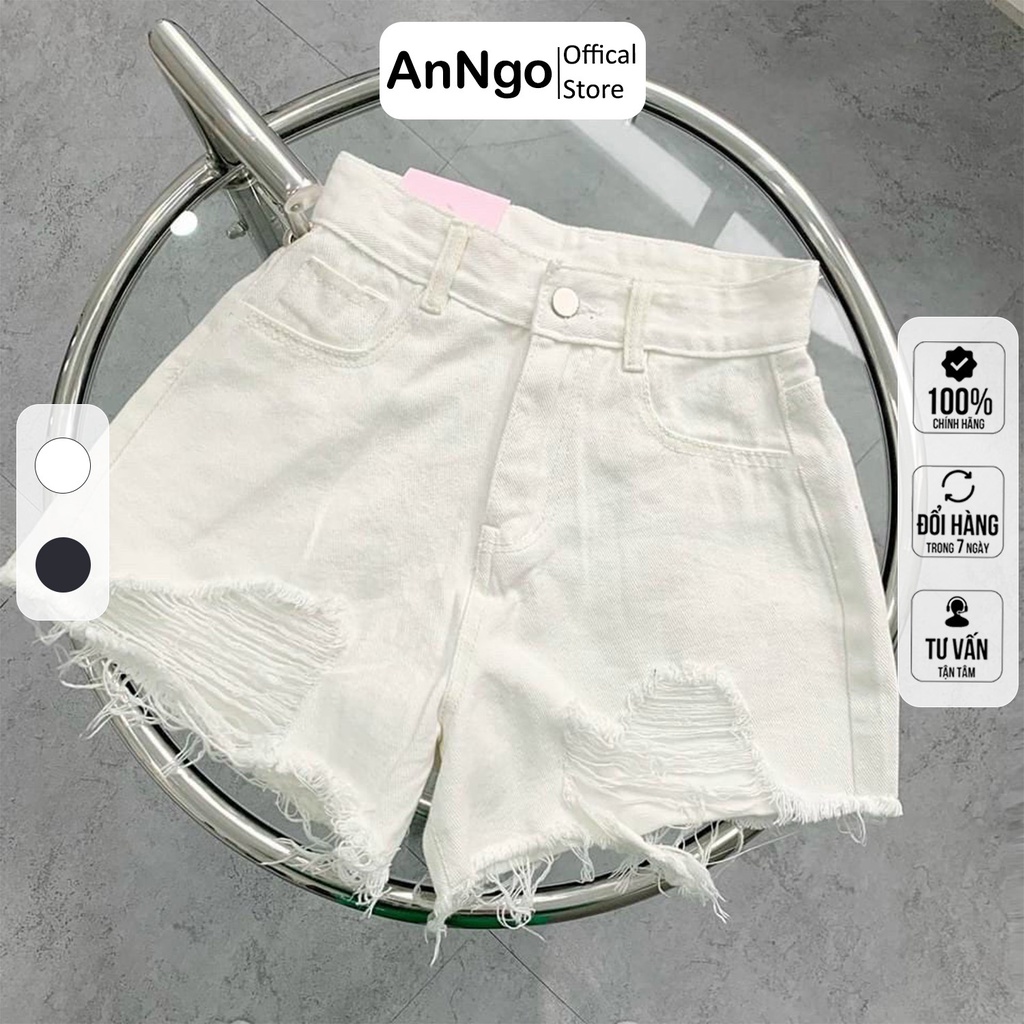 (Có big size) Quần short jean nữ trắng vải denim rách bền đẹp dễ phối đồ AnNgo - AT199