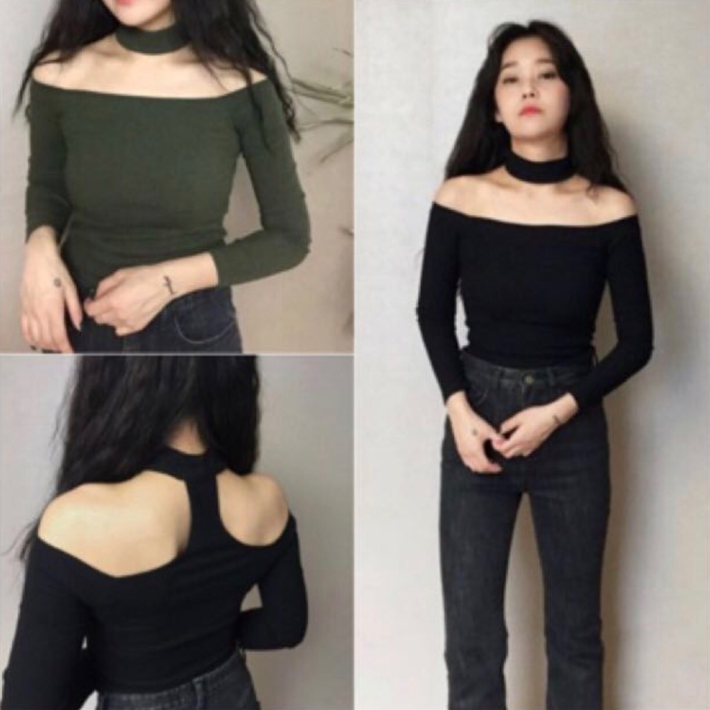 choker neck off shoulder top