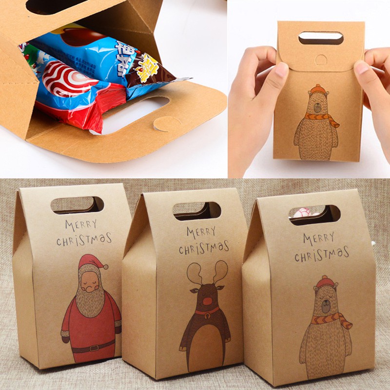 10pcs/20Pcs/50pcs Christmas Paper Bag Box Xmas Party Holiday Cookies