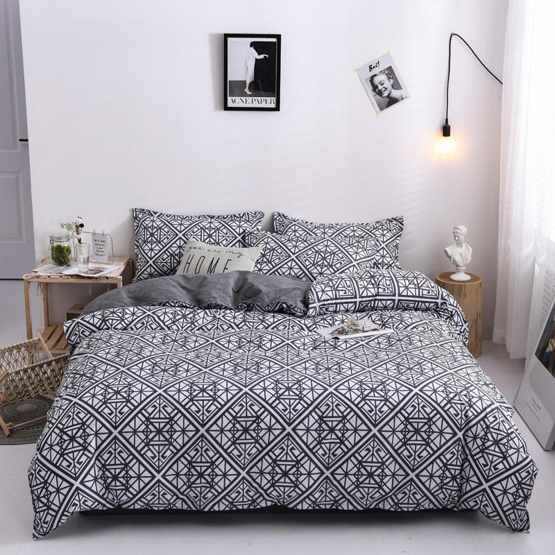 4 In 1 High Quality Grey Plaid Single, King Size Quilt On Queen Bed