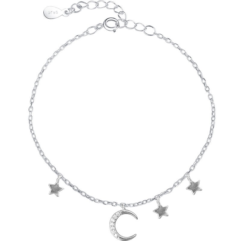 Image of 【In Stock】 Fashion korean shine flashing zircon moon mini star tassel silver bracelet pretty girl starry sky bracelet wild accessory #2