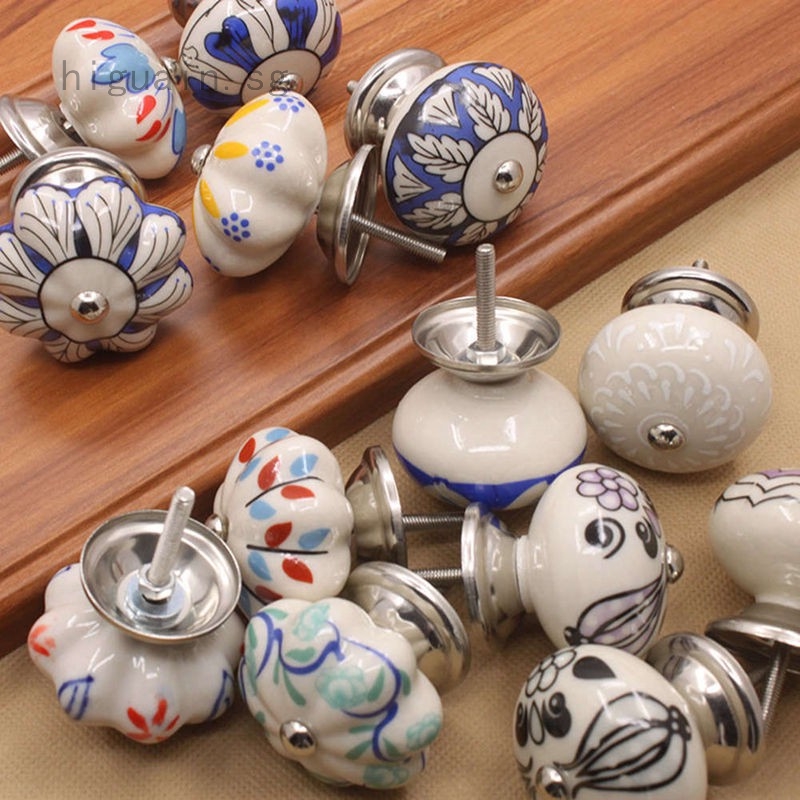 Blue White Vintage Ceramic Knobs Drawer Pull Cupboard Door Knobs