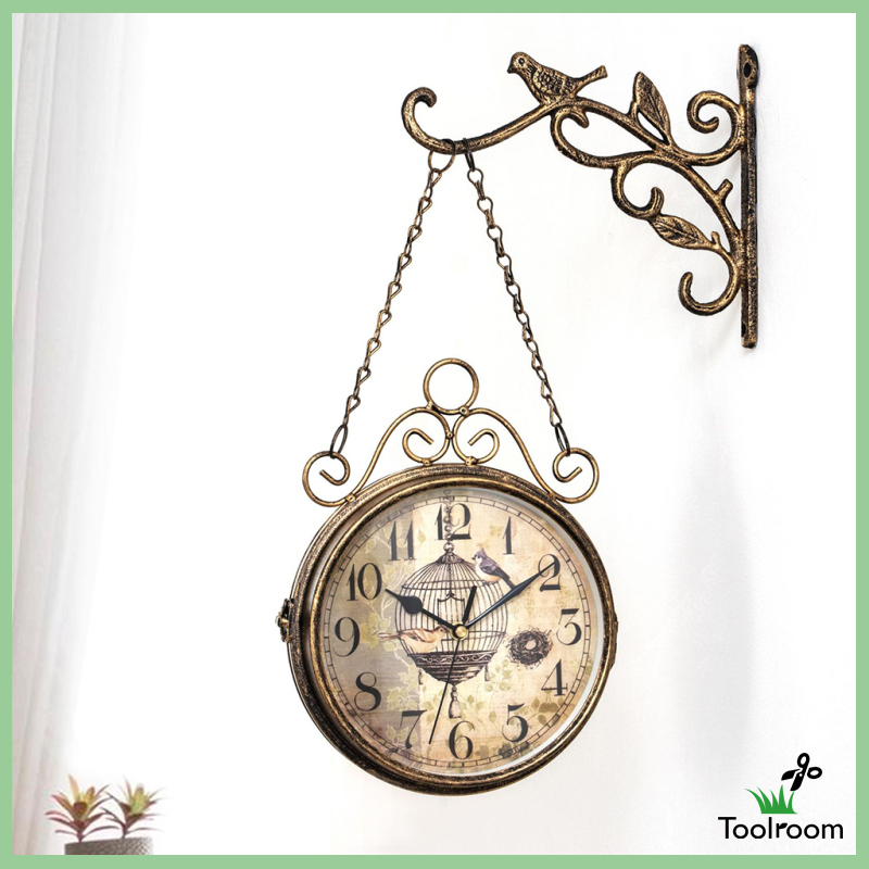 Toolroom Double Sided Wall Clocks, Battery Powered Metal Vintage Style Clock  Antique Circle Station Wall 2- Side Hanging Clock Wall Home Bar Decorations  | Shopee Singapore
