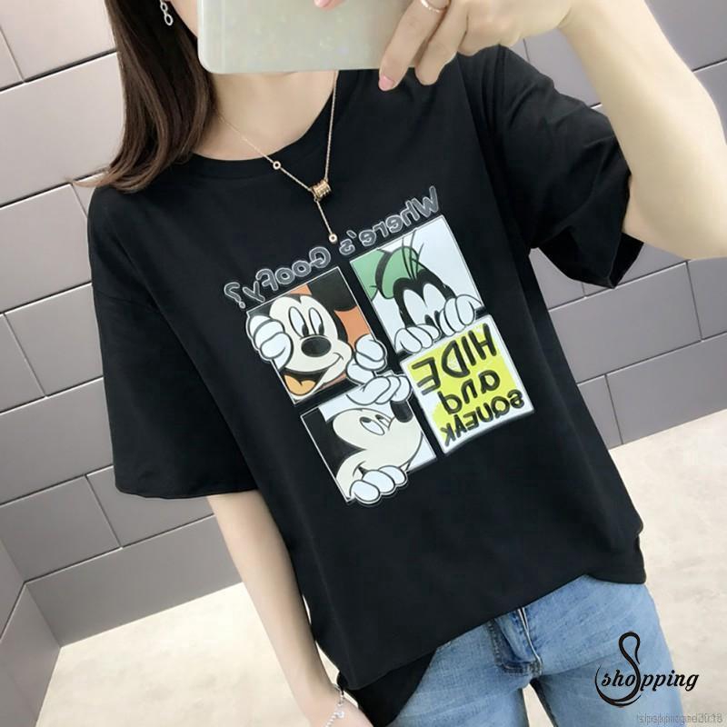 Shopg Women S Casual Fashion Round Neck Cartoon Print Short Sleeve Loose Pullover T Shirt Shopee Singapore