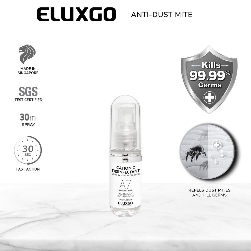 ELUXGO Cationic Disinfectant A7 AntiDust Mites Spray 30ml Shopee