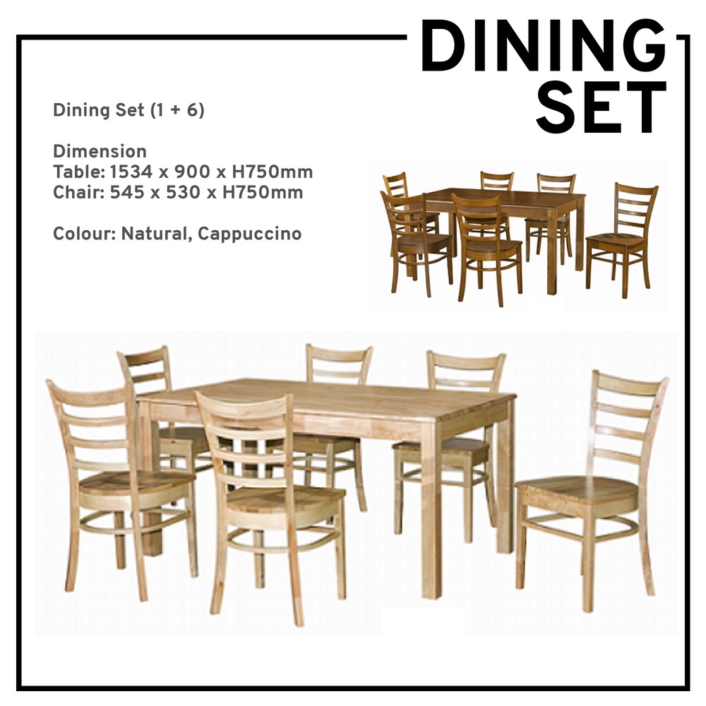 Dining Set 1+6 Dining Table & Set Full Solid Wood Dining Set Rectangle