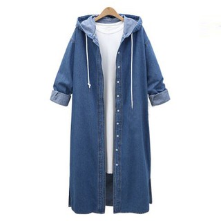 Image of thu nhỏ Women Long Sleeve Hooded Denim Jacket Coat Cardigan Dark Blue S #3