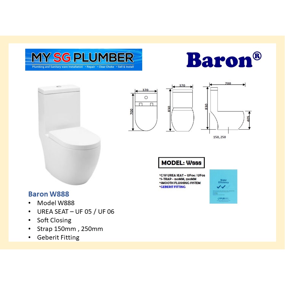 [READY STOCKS] Baron W888 Washdown Toilet Bowl Shopee Singapore