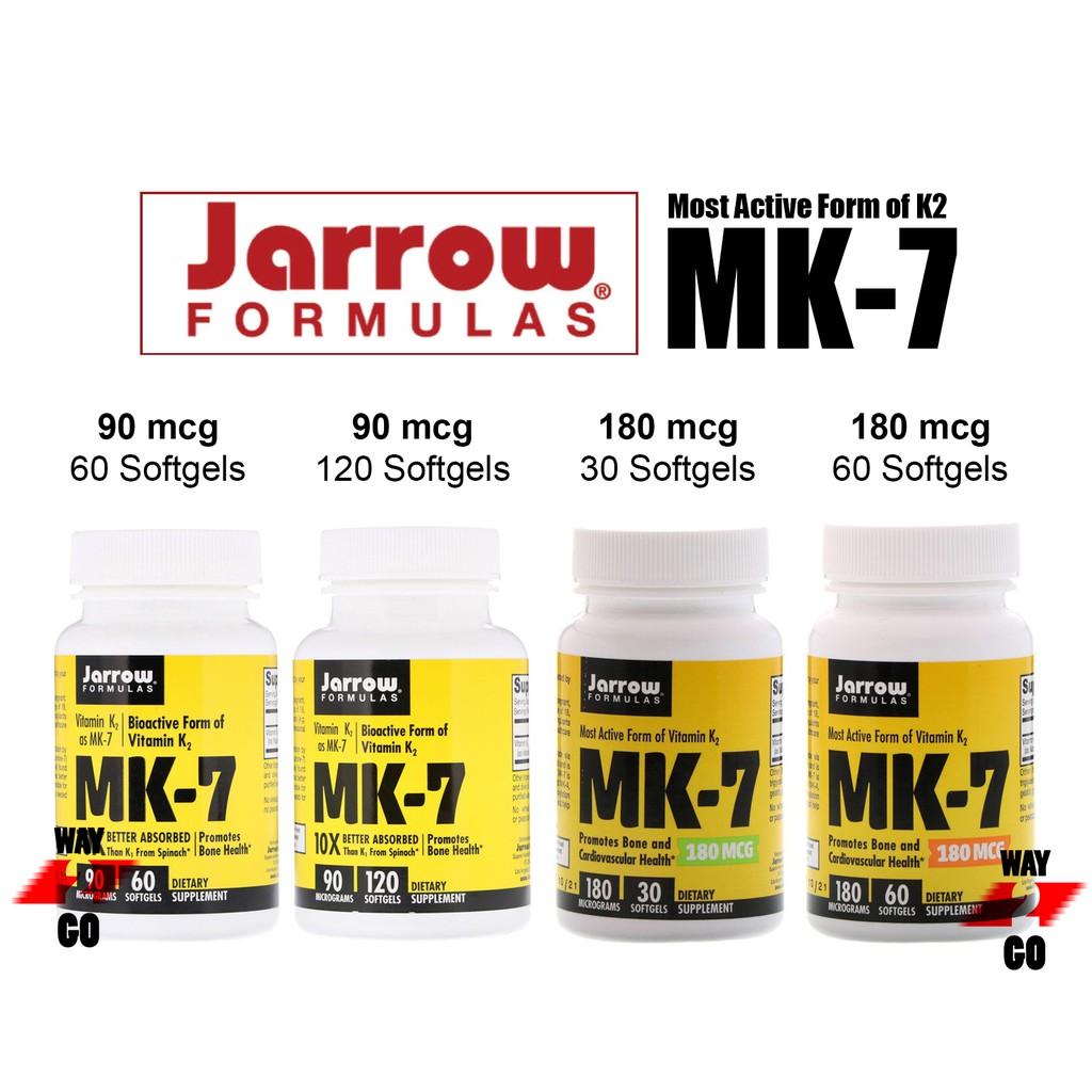 Jarrow Formulas, MK7, Vitamin K2 as MK7, 90 / 180 mcg, 60 or 120