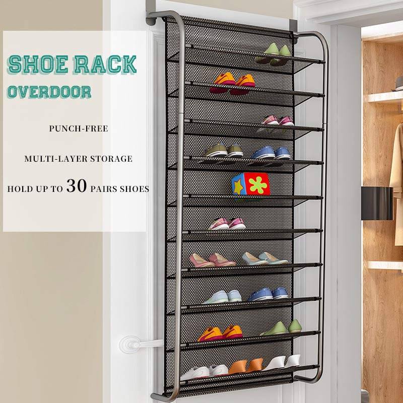 Metal 10 Tier Shoe Rack Over The Door Economical Multi Layer Shoe Organizer With Mesh Fabric Shoes Storage For 30 Pair Shoes Shopee Singapore