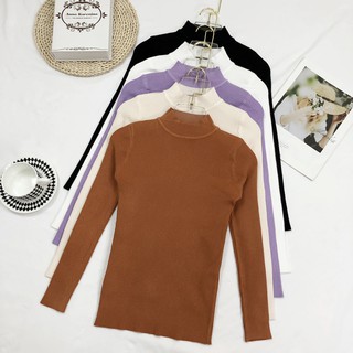 Image of Half Turtleneck Knit Top 128154plain Korean Version Versatile Slimmer Look Long-Sleeved Sweater