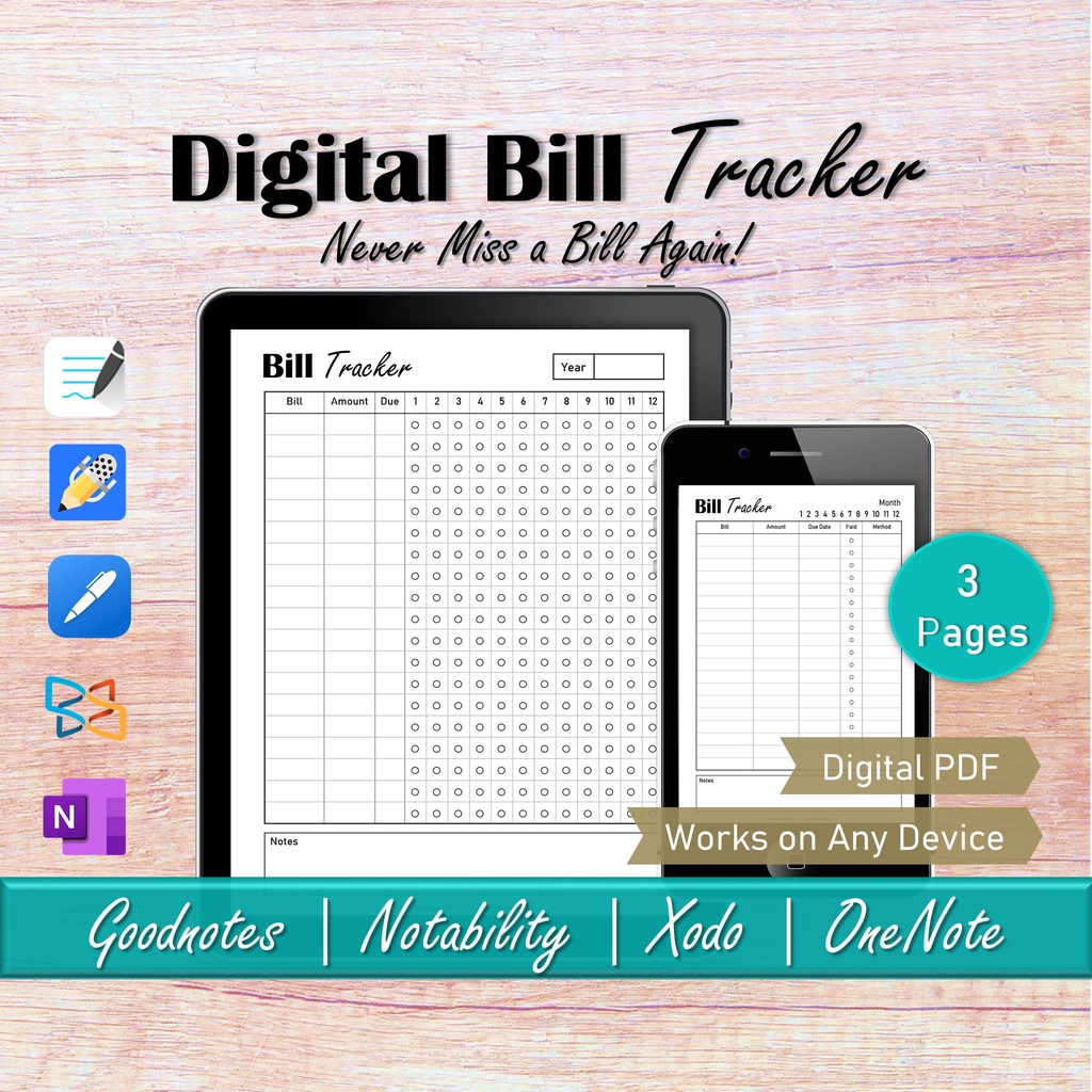 Digital Bill Tracker Ipad Budget Planner, Goodnotes Monthly Bill