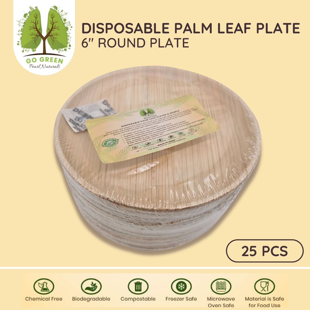 Disposable Palm Leaf Plate 6" Round Pack Of 25 | Eco-Friendly Plates ...