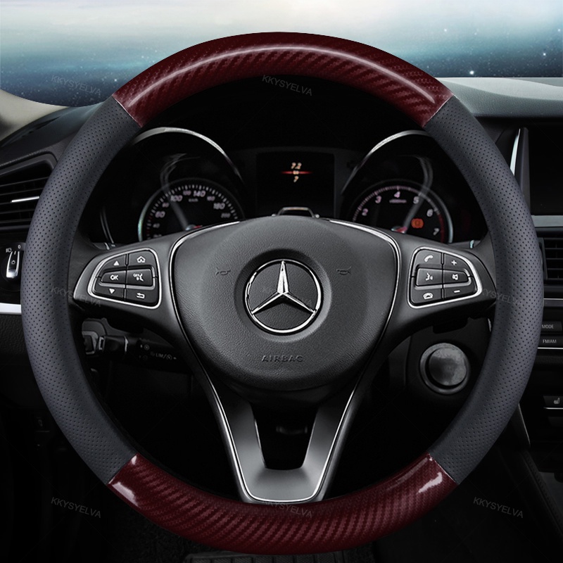 Carbon Fiber Genuine Leather Car Steering Wheel Cover For All Mercedes Benz Model Penutup