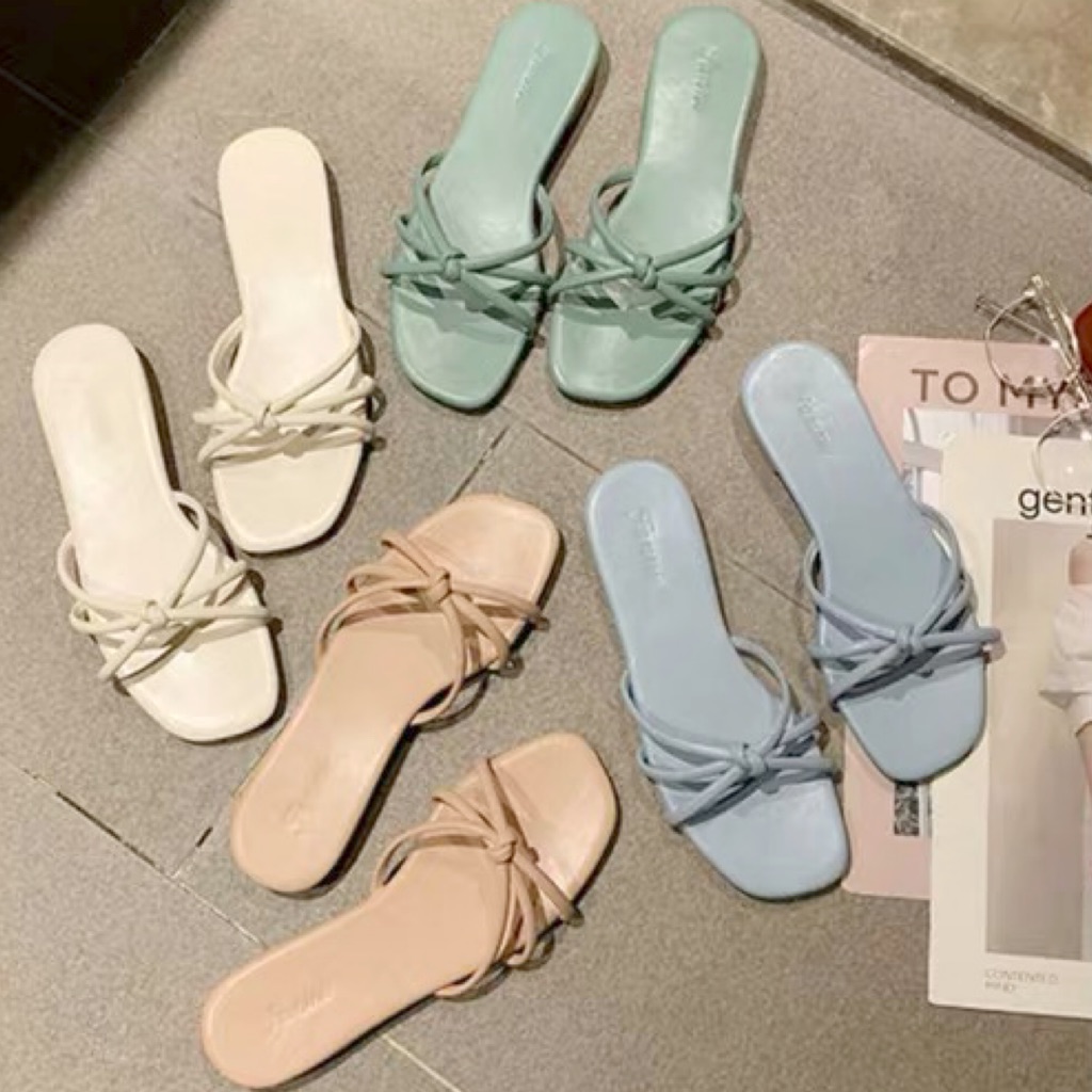 FREE REG MAIL✈️) 2020 women korean style pastel ribbon straps slipper  sandals | Shopee Singapore