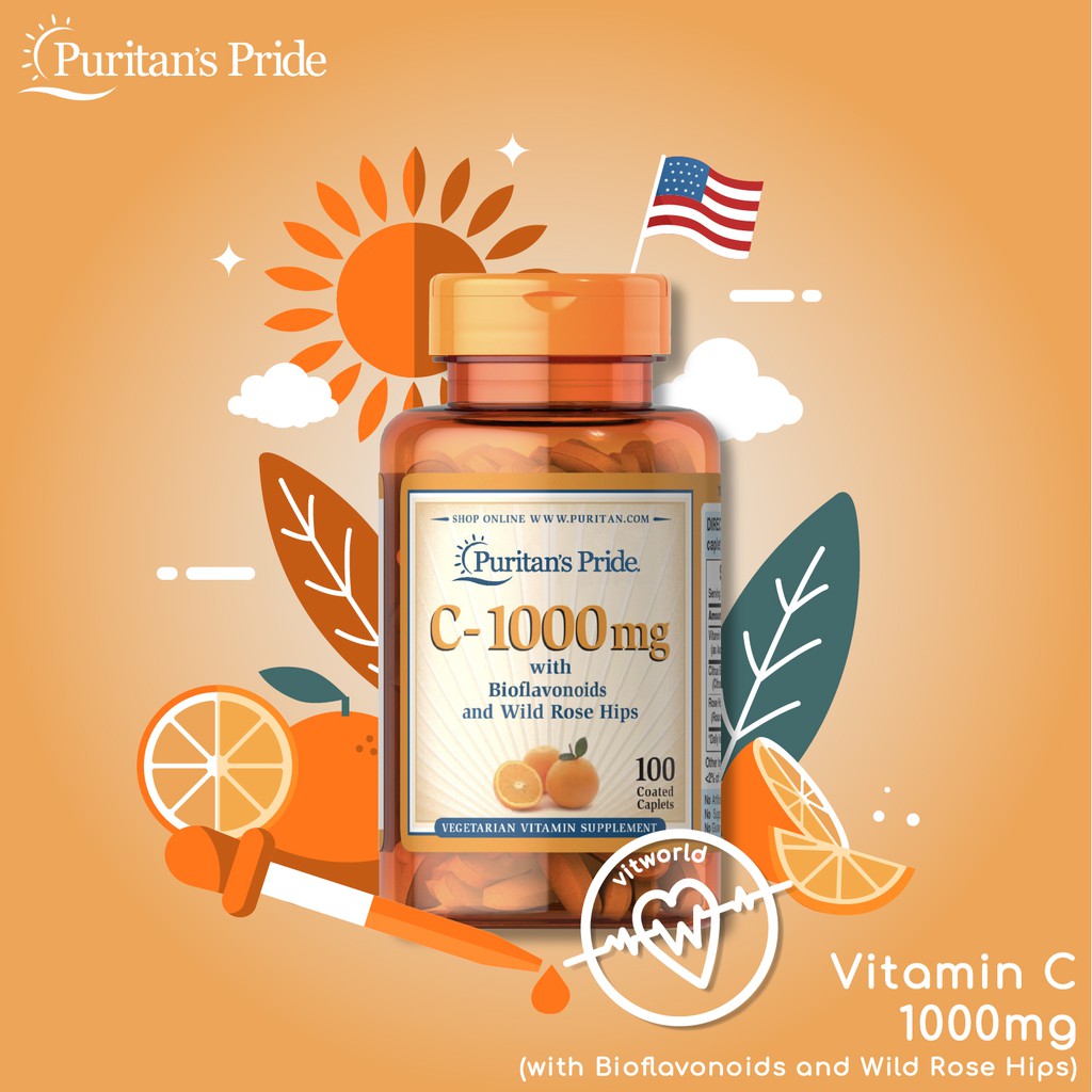 Puritan S Pride Vitamin C 1000 Mg With Bioflavonoids And Wild Rose Hips 100 Caplets Shopee Singapore
