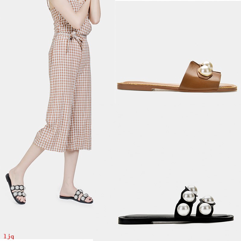 zara flat leather sandals with pearls