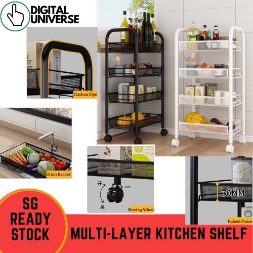 [SG Ready Stock] 3/4 Tiers Kitchen MultiPurpose Kitchen trolley Rack